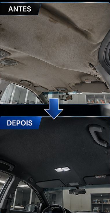 Antes e depois da reforma de forro de teto automotivo