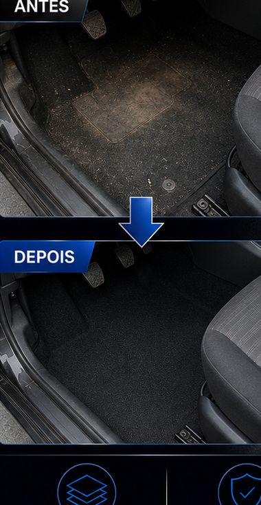 Antes e depois da troca de carpete automotivo