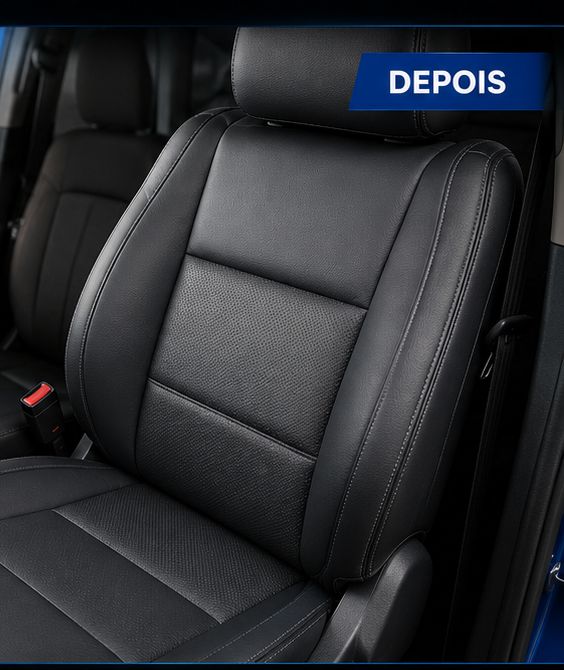 Banco automotivo depois da reforma, revestimento novo e acabamento profissional